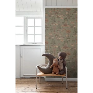 ESTAhome Tapete Dinosaurier Graugrün und Braun 50 x 900 cm