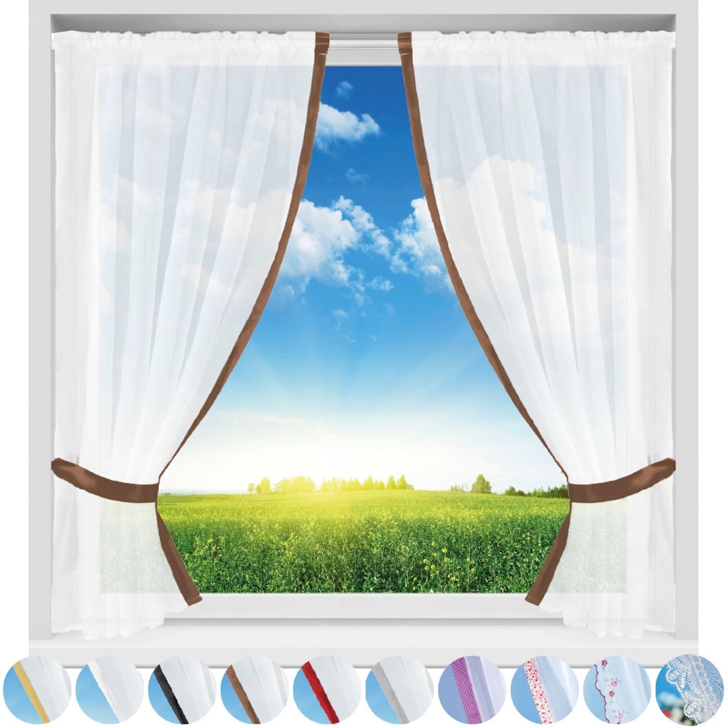 Arsvita Gardinenset Braun, Satin, 140x120cm mit Stangendurchzug. Fenstervorhang mit Raffhaltern.