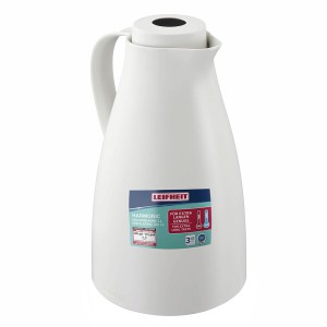 Weiße Isolierkanne Harmonic von Leifheit, 1 Liter Fassungsvermögen. Geschirr für warme und kalte Getränke.