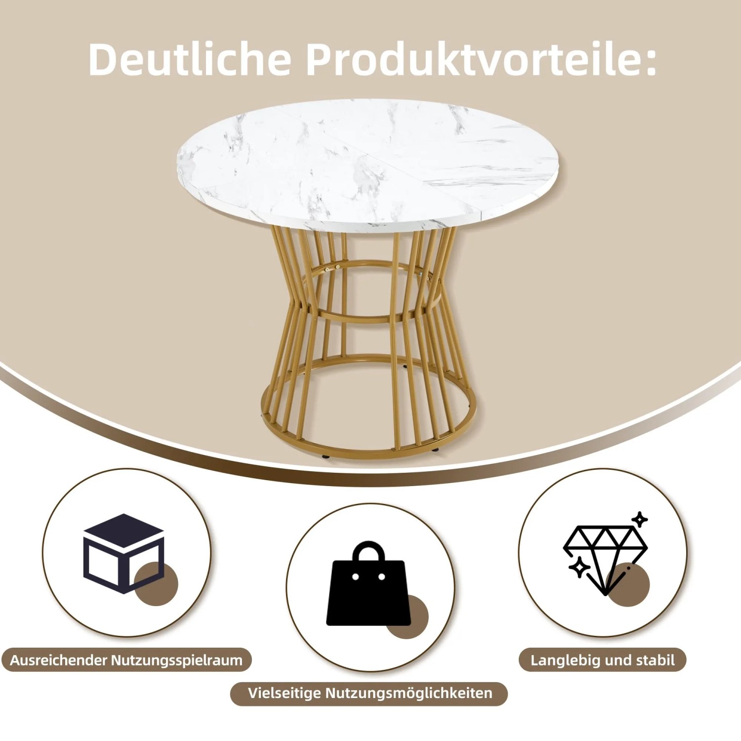 Merax Esstisch Set Rund 100cm Gold Dunkelgrau Samt_6