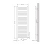 Skizze eines weißen LuxeBath Badheizkörpers 500x1500 mm mit Maßangaben.