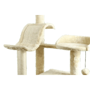 Beiger Katzenbaum Travel mit Kratzbrett, Liegemulden und Höhle zum Klettern und Kratzen.