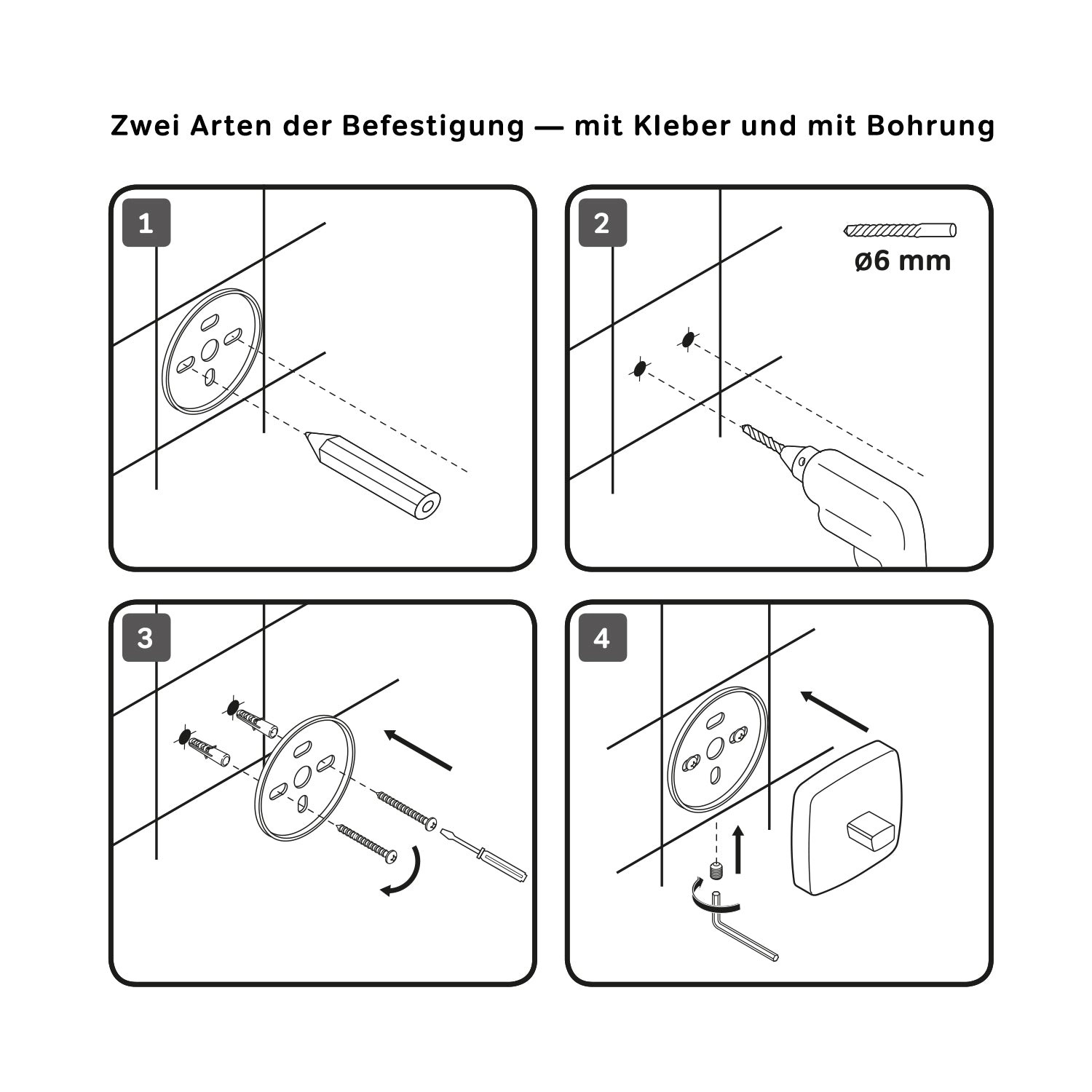 Montageanleitung für AM.PM Handtuchhaken Gem Chrom mit Bohren, Schritt-für-Schritt Anleitung.