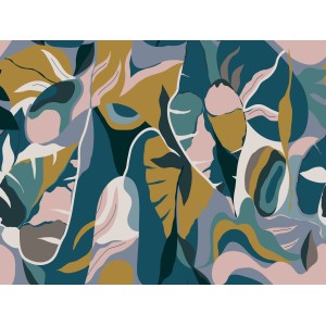 Moderne Rasch Digitaltapete Tropical House 688177 mit Graphik in Petrol, 3x4m.