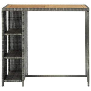 Grauer vidaXL Bartisch mit Regal, 120x60x110 cm, aus Poly Rattan und Akazienholz.