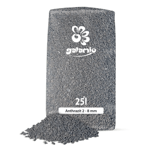Palette Galamio Lavamulch Anthrazit, 2-8 mm, 12 Säcke à 25 kg. Dekormulch für den Garten.
