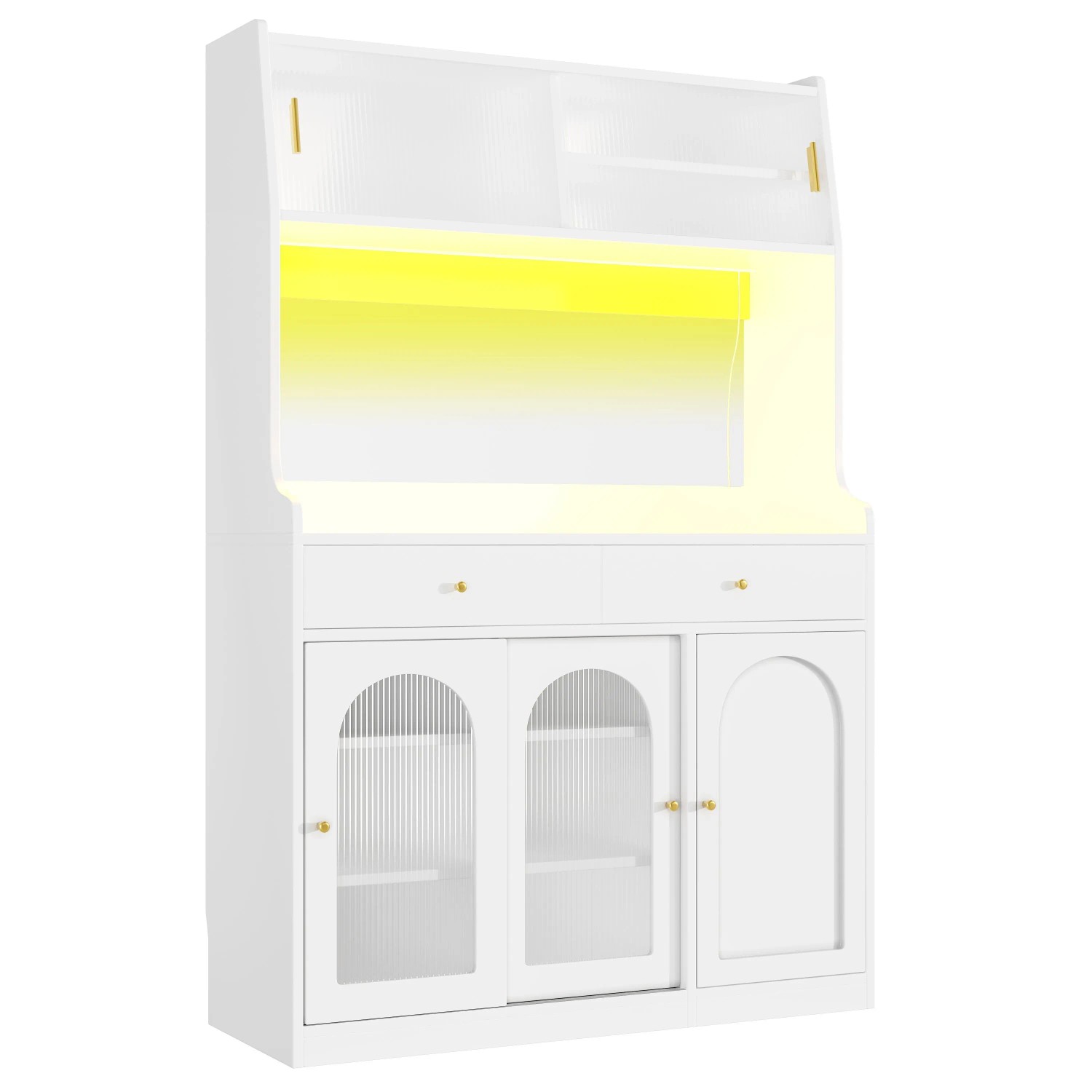 okwish Vitrinenschrank mit LED-Beleuchtung Variable Lichtfarben Esszimmer Weiß