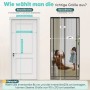 Größenratgeber für magnetisches Fliegengitter. Messanleitung für Balkontür Insektenschutz mit Beispiel und Personen.