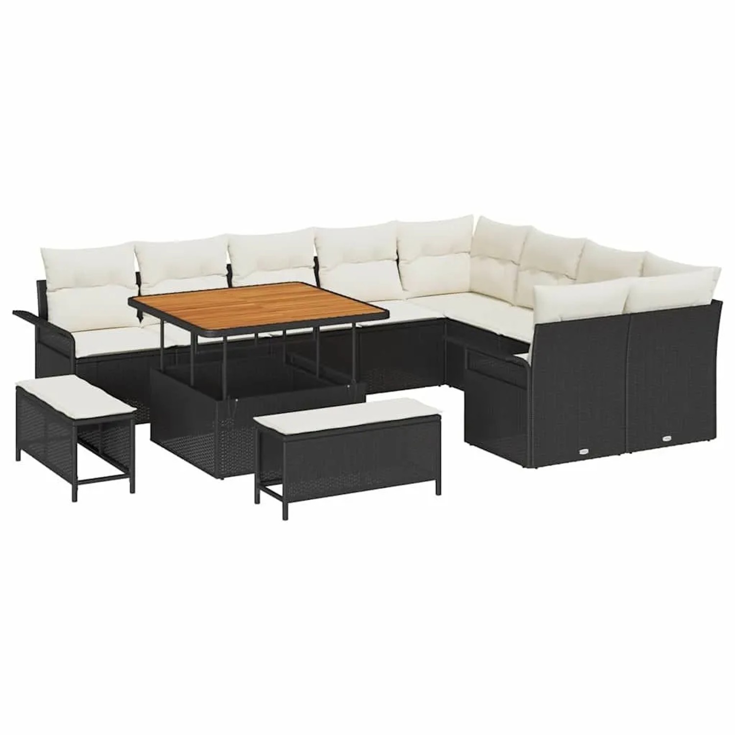 vidaXL Garten-Sofa-Set mit Kissen 12-Tlg Schwarz und Creme 3364115