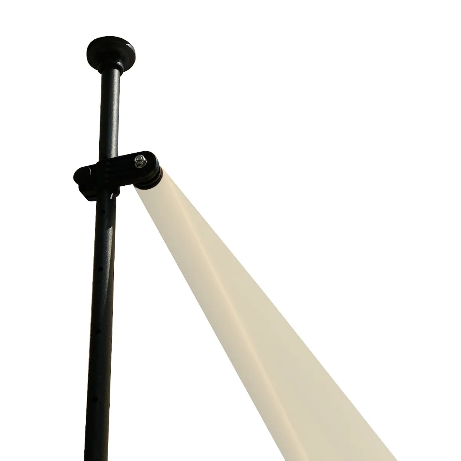 Detailaufnahme: Beige Klemmmarkise mit Handkurbel, Sonnenschutz für Balkon ohne Bohren.