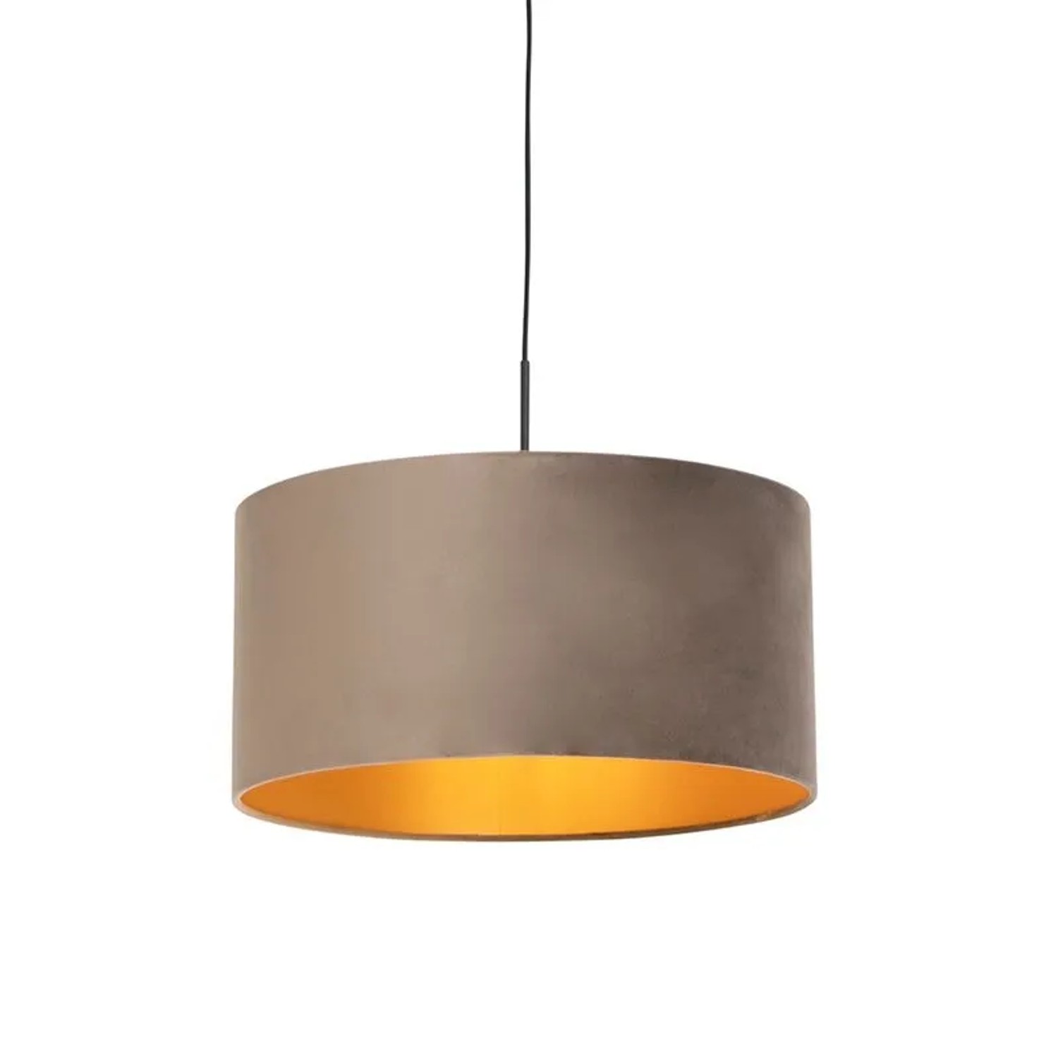 QAZQA Hängelampe mit Veloursschirm Taupe mit Gold 50 cm Combi