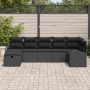 Schwarzes 7-teiliges vidaXL Garten-Sofa-Set aus Poly Rattan mit Kissen für den Außenbereich.