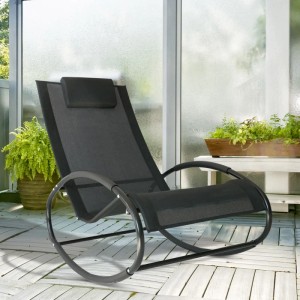 Outsunny Schaukelstuhl, Texteline schwarz, ideal zum Entspannen im Garten oder auf der Terrasse.