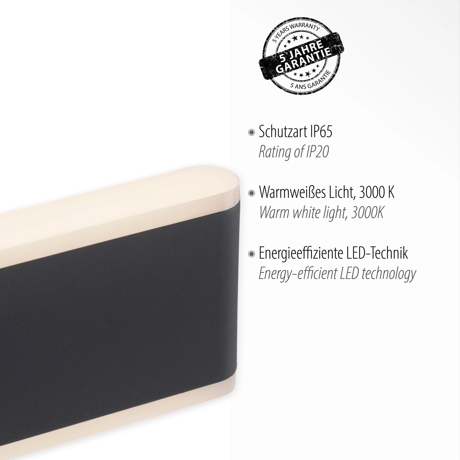 Anthrazitfarbene Paul Neuhaus LED-Wandleuchte Elsa für Innen & Außen, warmweißes Licht.