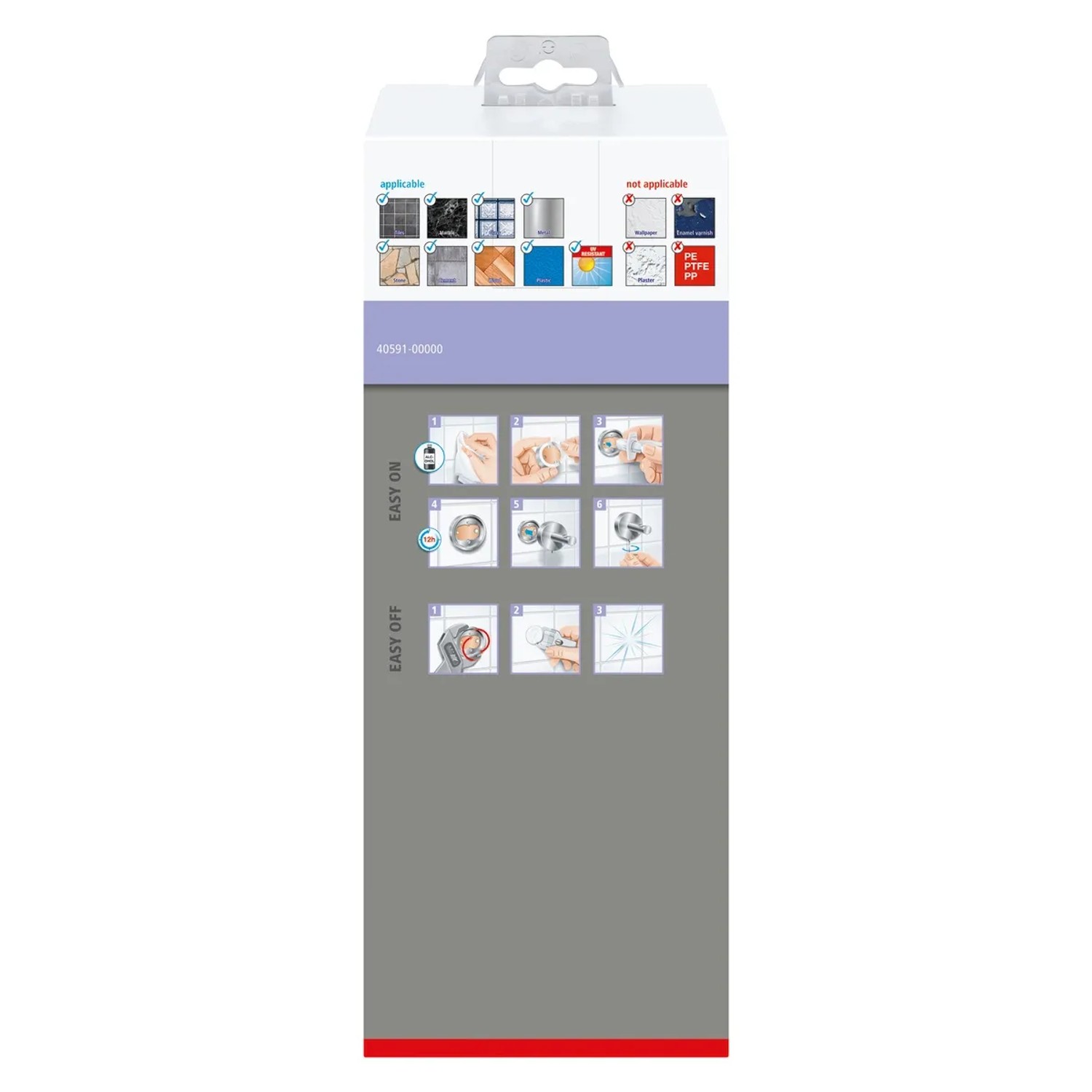 Verpackung der Tesa WC-Bürstengarnitur Moon Graphite mit Montageanleitung.