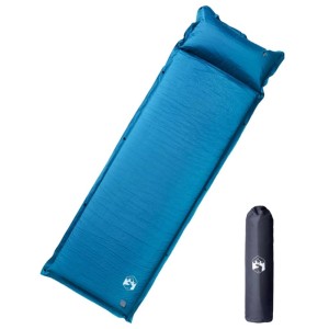 Türkisblaue, selbstaufblasende Isomatte mit Kissen und Packsack für Camping & Outdoor.