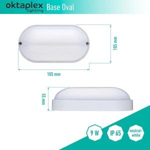 Oktaplex LED Ovalleuchte, 9W, neutralweiß, IP65. Deckenleuchte für Keller und Feuchträume.