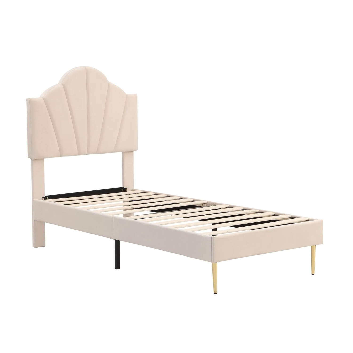 okwish Polsterbett 90x200cm mit Höhenverstellbarem Kopfteil Kinderzimmer Beige ohne Matratze