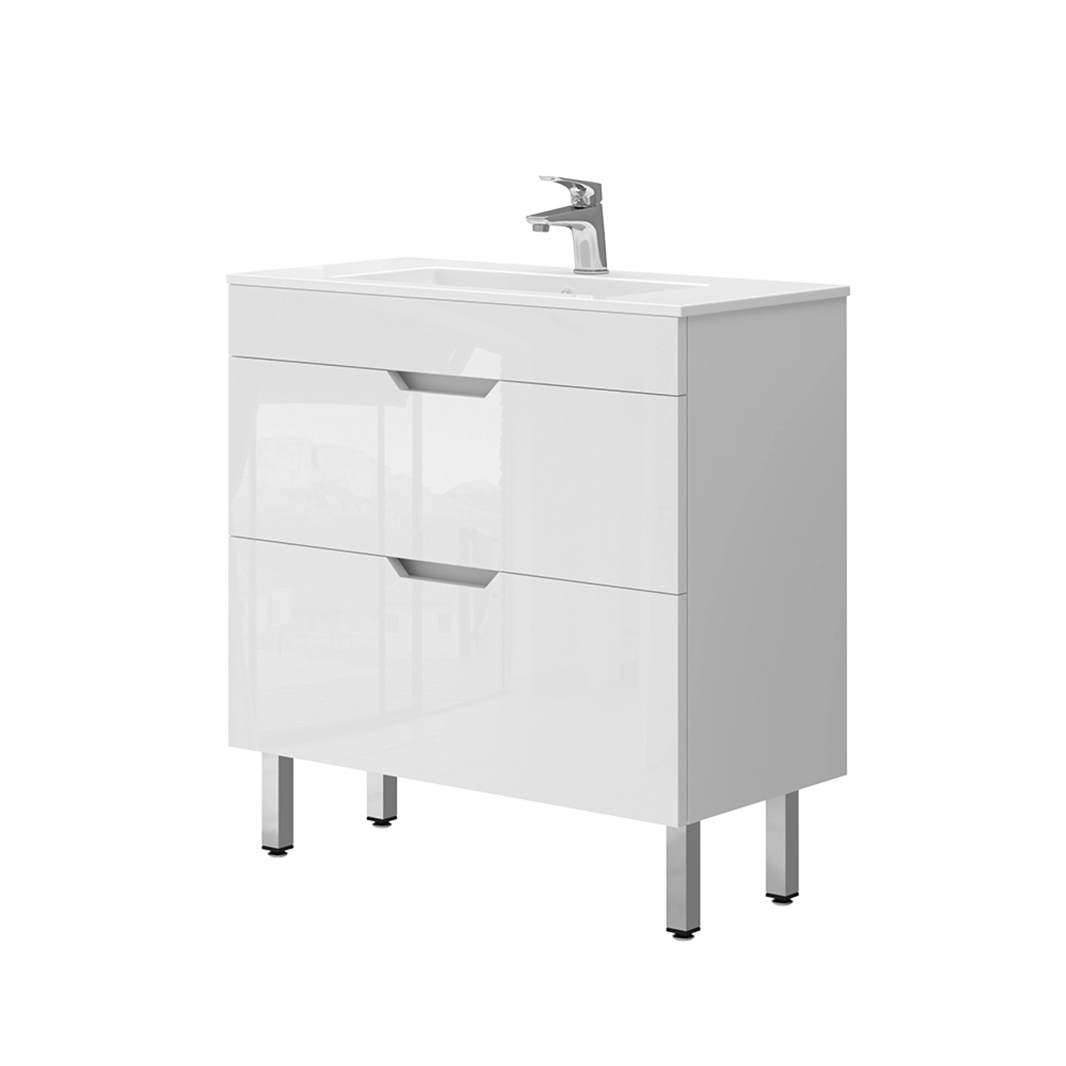 Vicco Badmöbel-Set Clayton Weiß Hochglanz 2 Teile Unterschrank 80 cm günstig online kaufen