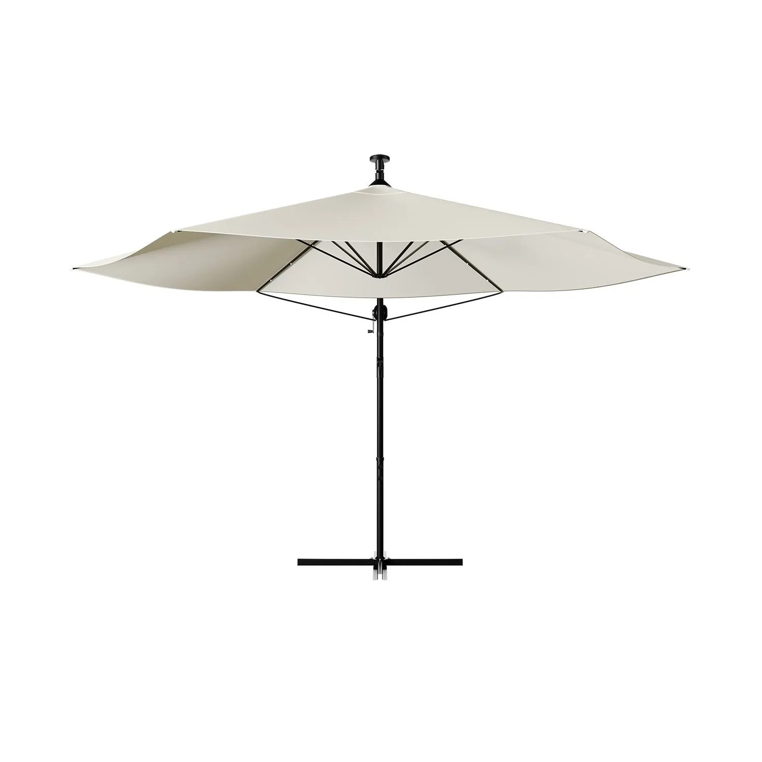 Juskys Ampelschirm Brazil 350 Cm – Mit LED-Solarbeleuchtung, Kurbel, UV-Schutz, Wasserabweisend, Inkl. Hülle