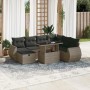 Graue 8-tlg. vidaXL Garten-Sofagarnitur aus Rattan mit Kissen und verstellbarem Tisch.