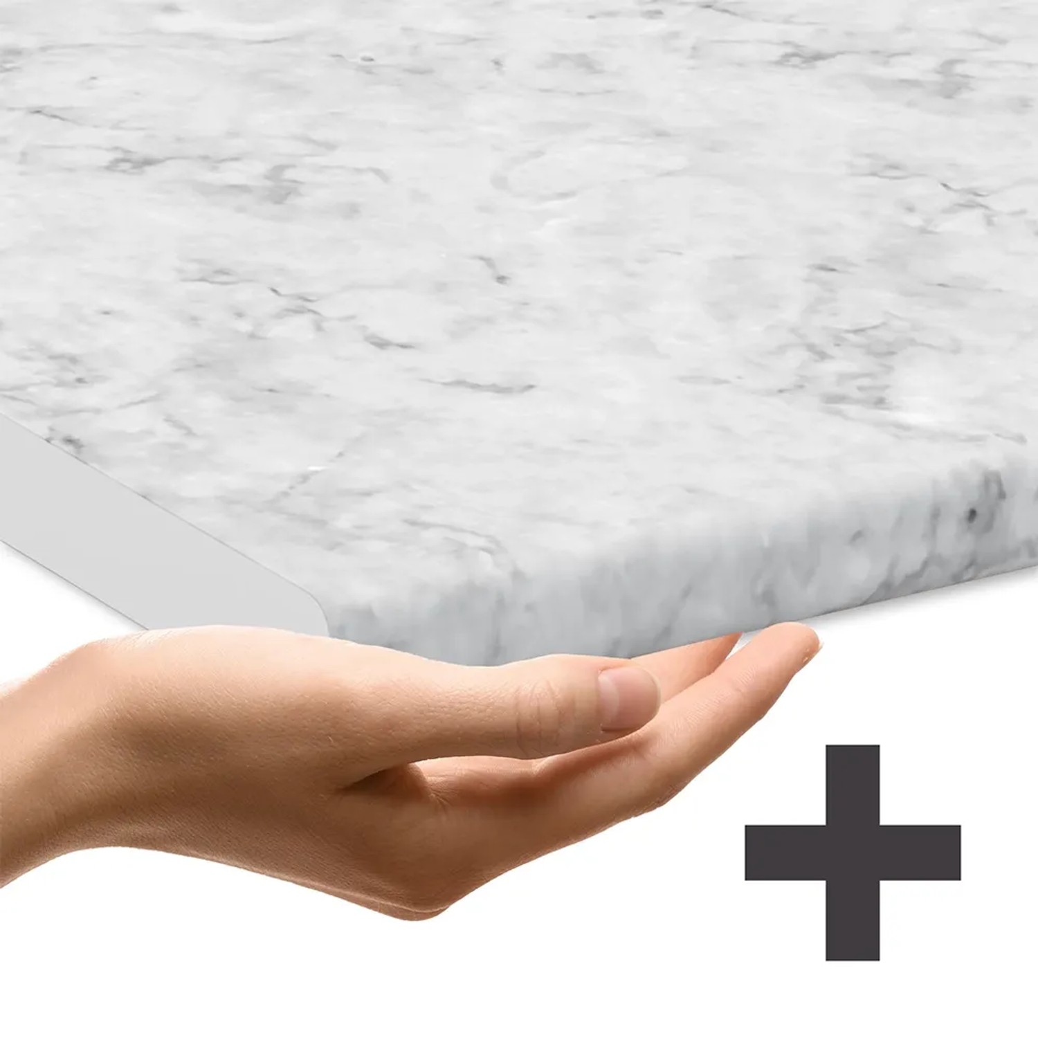 Detailansicht der Marmor Arbeitsplatte für Vicco R-Line Küchenzeile.