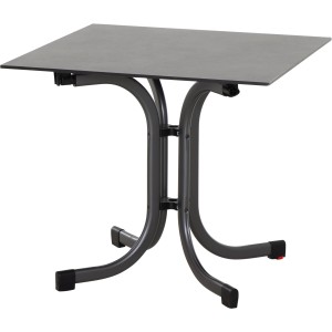 Quadratischer, anthrazitfarbener Siena Garden Klapptisch Sola, 80x80 cm, ideal für Balkon und Garten.