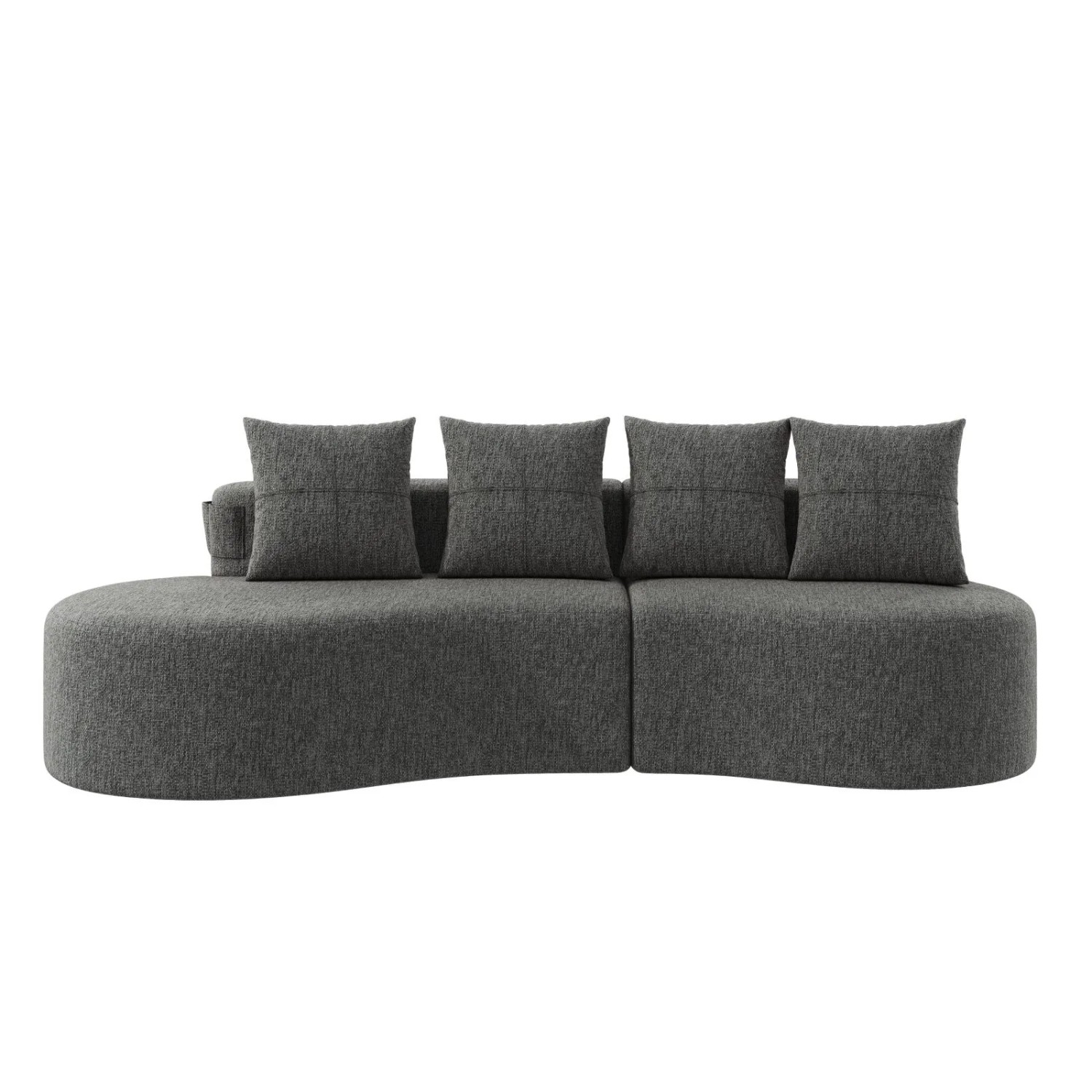 PXloue Stoffsofa Sofa Couch Dunkelgrau mit 4 Kissen Becherhalter Und Seitentaschen für Wohnzimmer