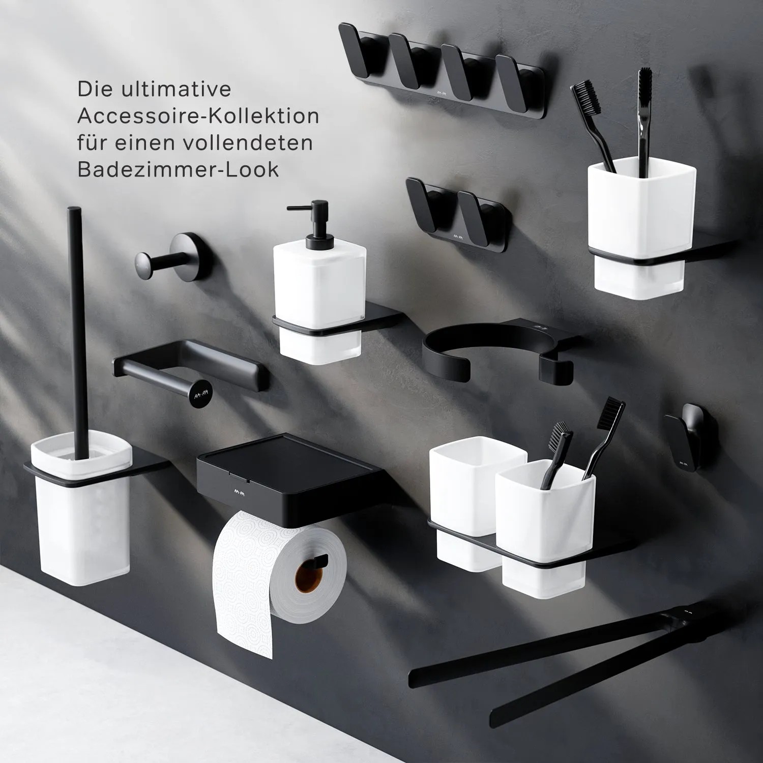 AM.PM Bad-Accessoires Inspire V2.0 in Schwarz: Seifenspender, Halter, Haken und mehr für ein stilvolles Bad.