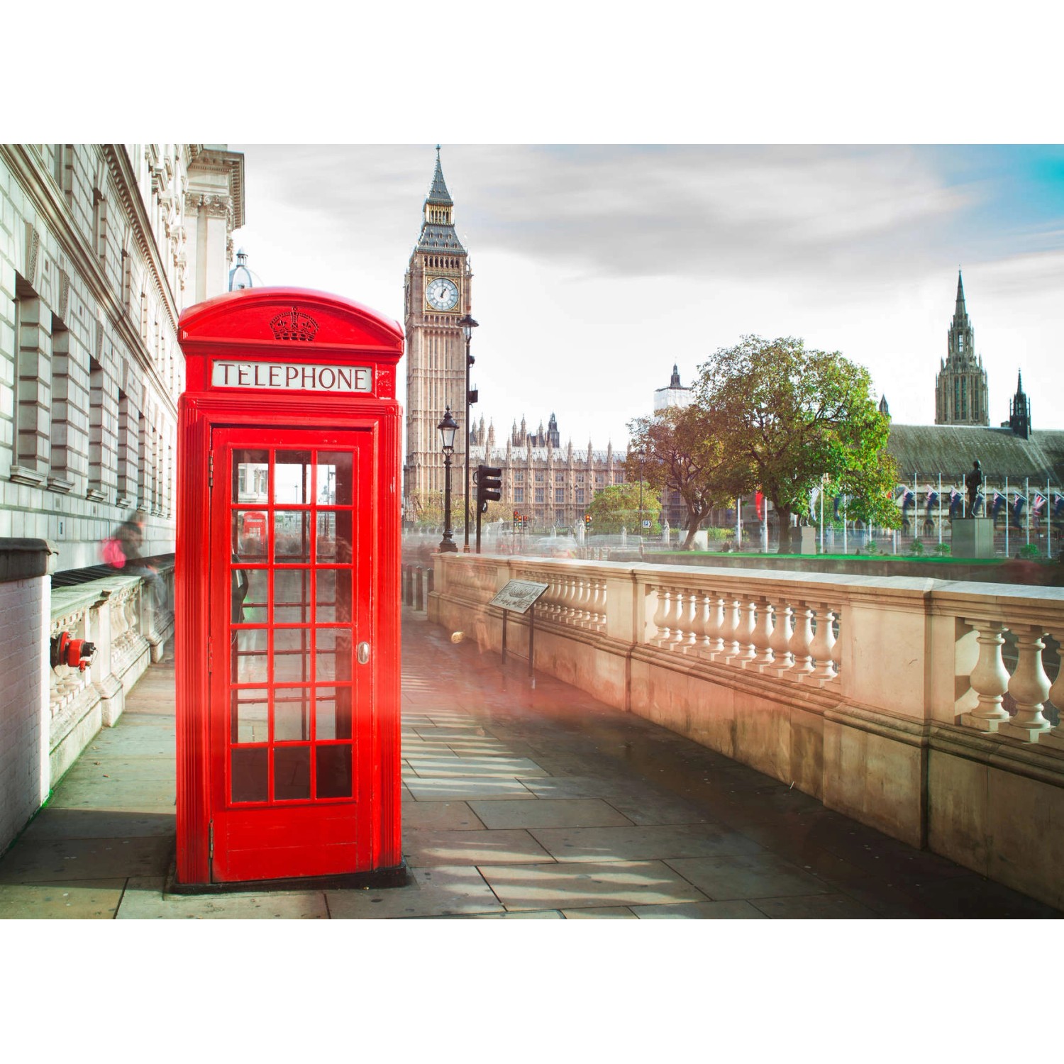 Fototapete London Telefonzelle Rot Braun Grün 3,50 m x 2,55 m FSC®