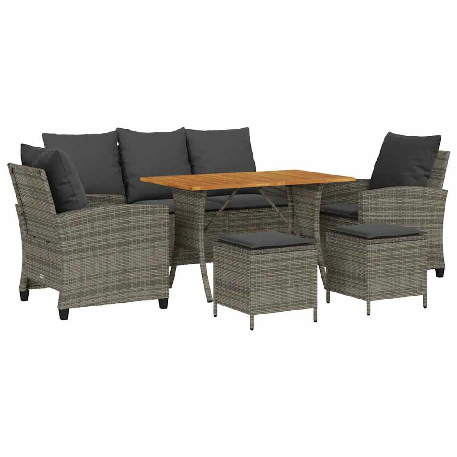 vidaXL 6-Tlg Garten-Sofagarnitur mit Kissen Grau Poly Rattan 3324587 günstig online kaufen