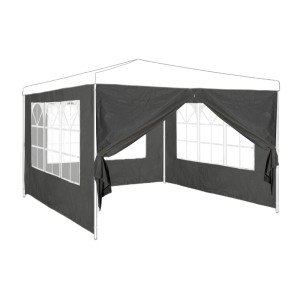 Graue Pavillon Seitenwände aus PE/PVC mit Fenstern und Reißverschluss-Tür. 4er Set für Garten, Schutz vor Wind & Regen.