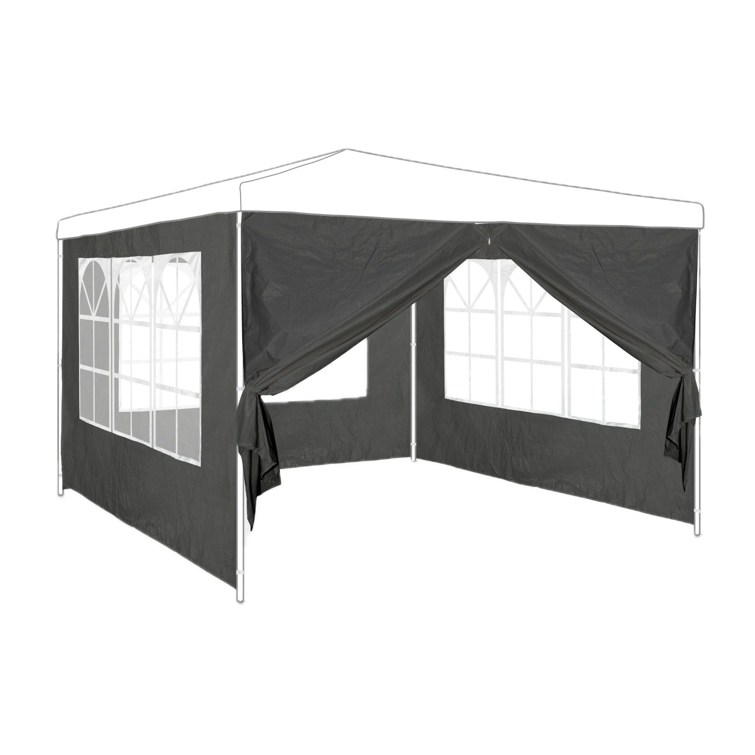 Relaxdays Pavillon Seitenwand 4er Set PE/PVC Grau mit Fenster Verschließbar 2 m x 3 m