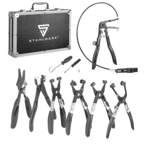 STAHLWERK Schlauchschellen-Zangen Set, 9-teilig im Koffer. Zangen für Montage und Demontage von Schlauchschellen.