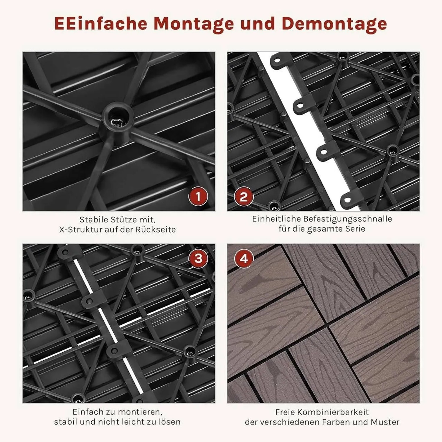 WOLTU WPC Terrassenfliesen Holzoptik 22 Stück/2 m² Braun_6