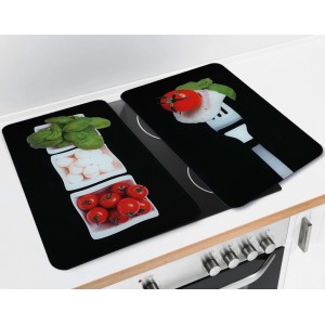 Wenko Herdabdeckplatten Caprese, 2er Set mit Tomaten, Mozzarella und Basilikum Motiven.