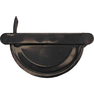 Braunes Rinnenendstück links, NW 100, RAL 8028 für Metall-Dachrinnen.