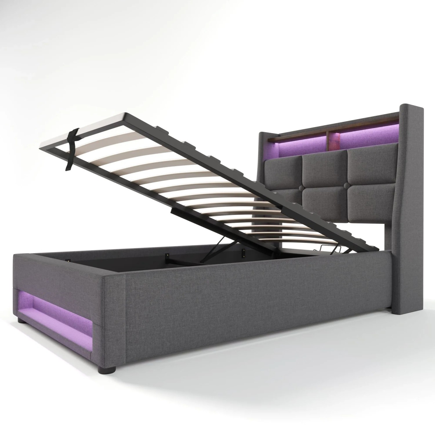 okwish Polsterbett 90×200 Einzelbett mit LED-Lichtleiste und USB-Anschluss ohne Matratze