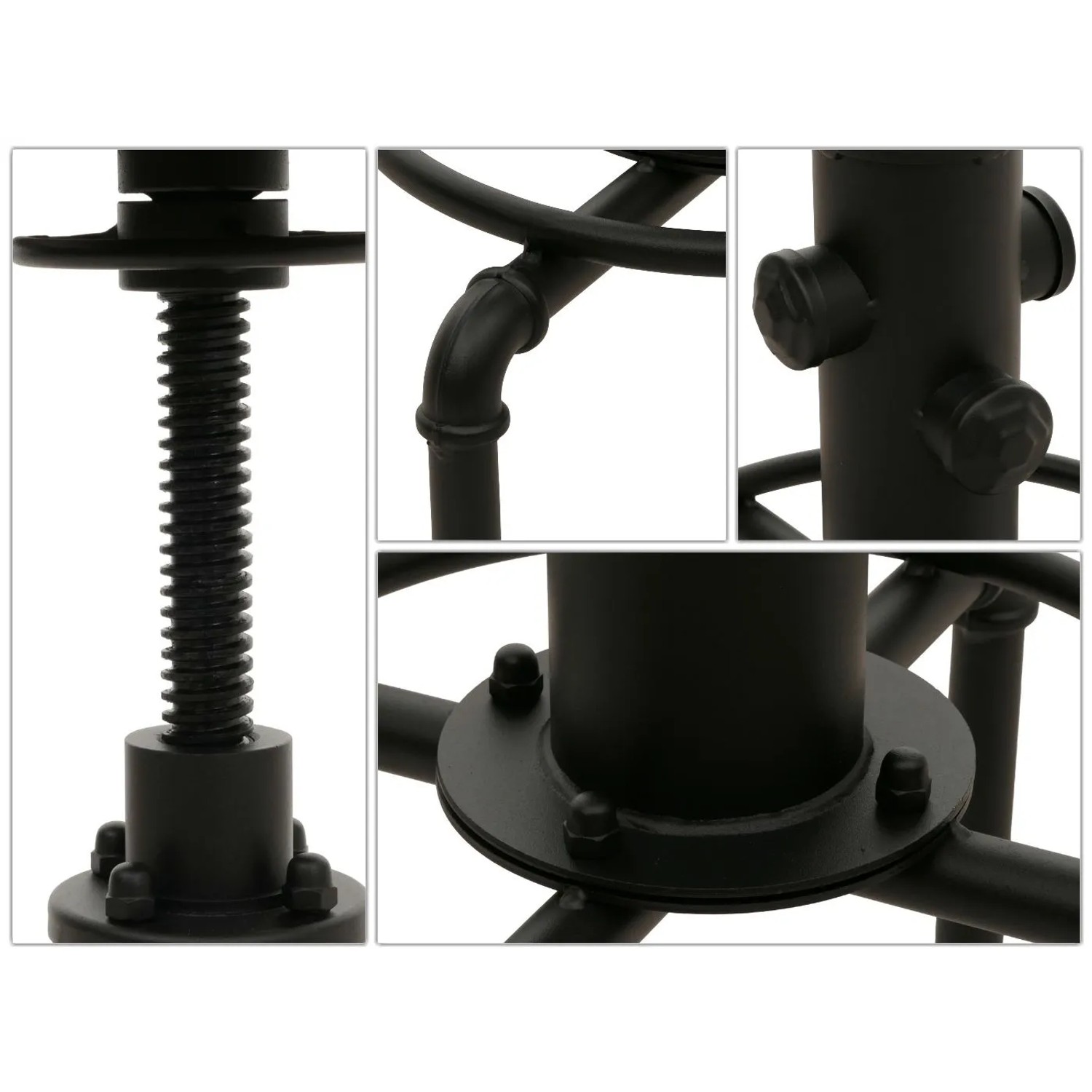 Detailansicht: MCW Barhocker N23 2er-Set, braune Sitzfläche, Stahlgestell, höhenverstellbar.