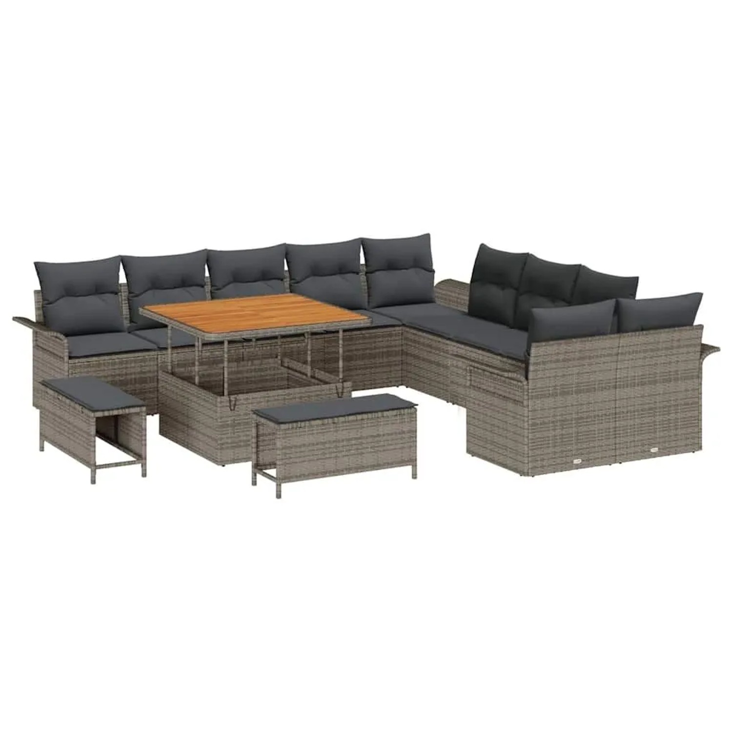 vidaXL Garten-Sofa-Set mit Kissen mit Speicher 13-Tlg Grau 3364138