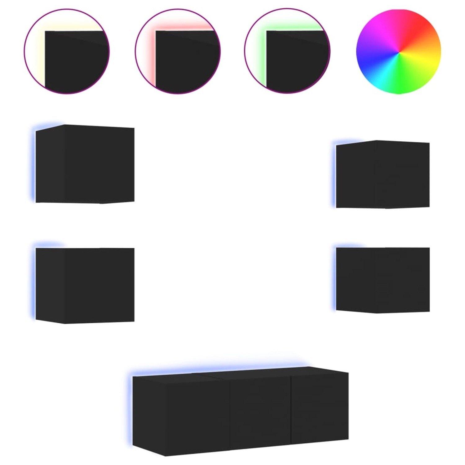 VidaXL 6-tlg. Wohnwand mit LED-Beleuchtung Schwarz Holzwerkstoff  Modell 8 günstig online kaufen