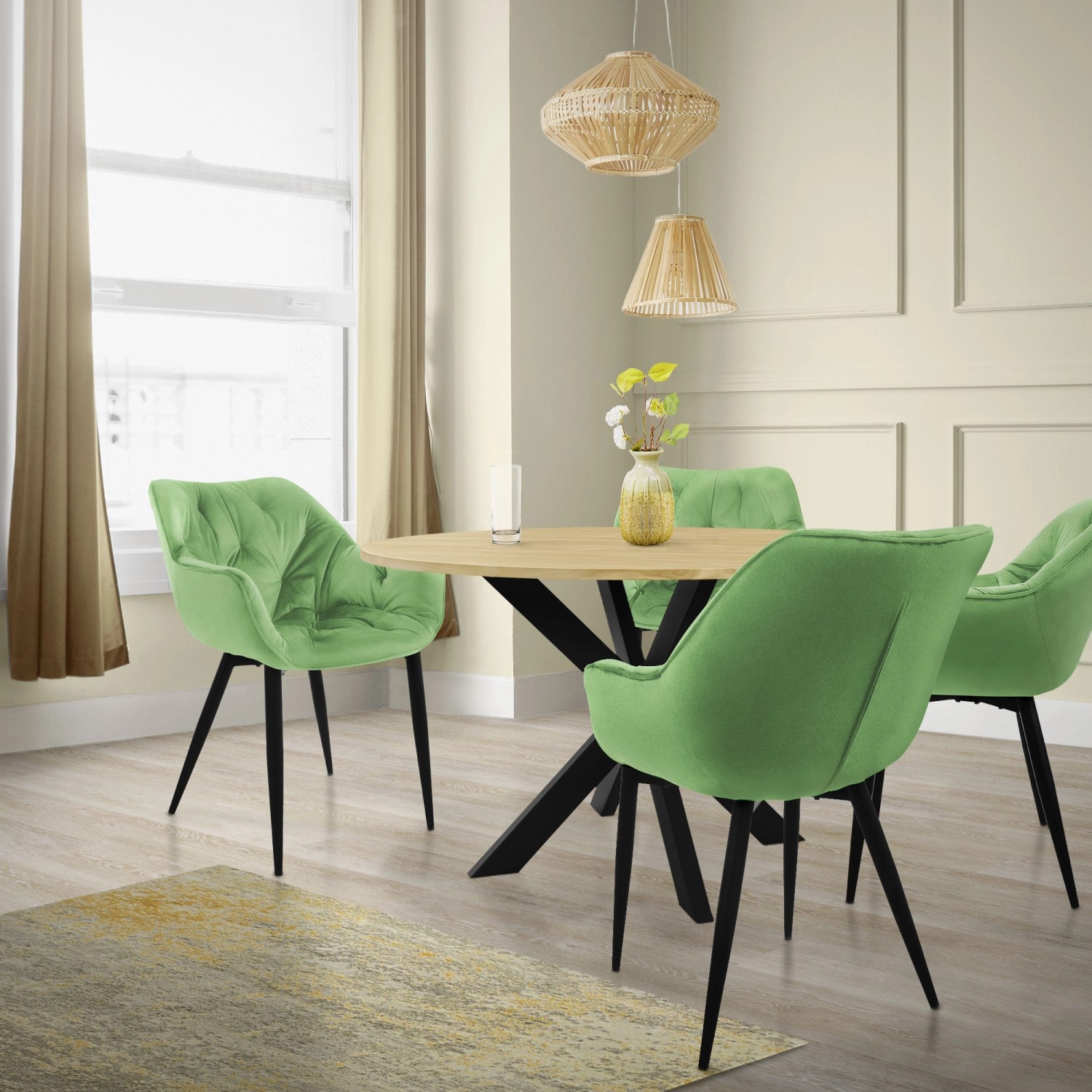 ML-Design Esszimmerstühle 2er Set Salbei Samt, Polsterstühle mit schwarzen Beinen.