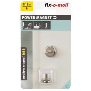 Fix-o-moll Topfmagnet Neodym, 16mm, mit Gewindebolzen in Silber. Haushaltshelfer für starke Haftkraft.