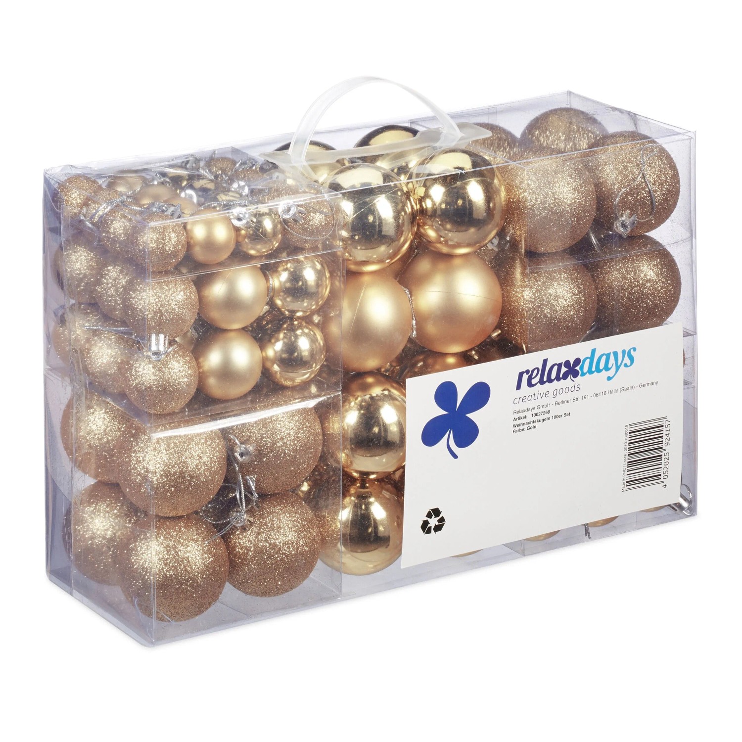 Relaxdays Christbaumkugeln 100er Set Kunststoff Champagner Glänzend Matt Glitzernd 3 Größen 4 cm bis 7 cm