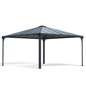 Canopia Gartenpavillon Palermo 4.3x4.3 in Anthrazit mit robustem Aluminiumrahmen und Polycarbonat-Dach.