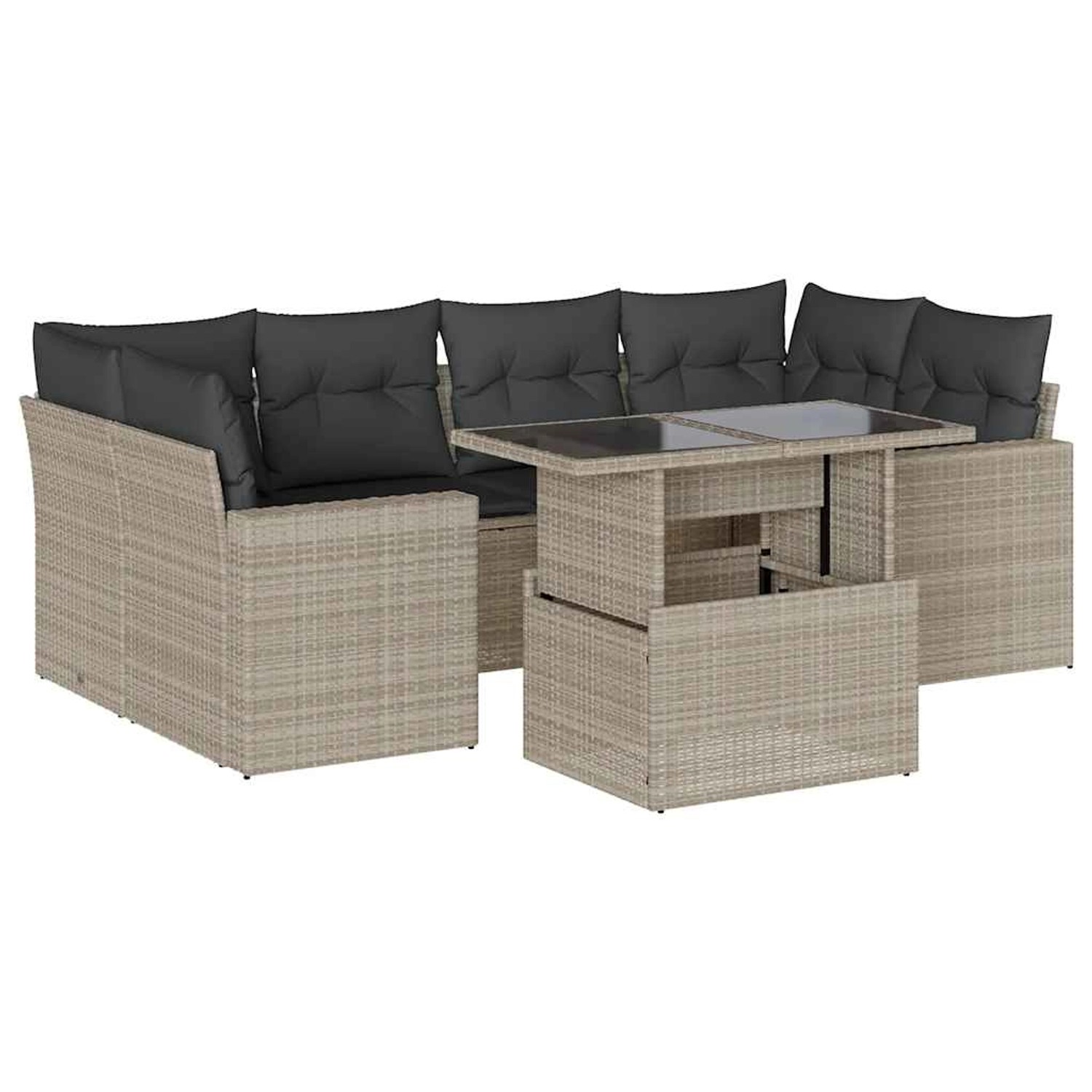 vidaXL 7-Tlg Garten-Sofagarnitur mit Kissen Hellgrau Poly Rattan 3267132 günstig online kaufen