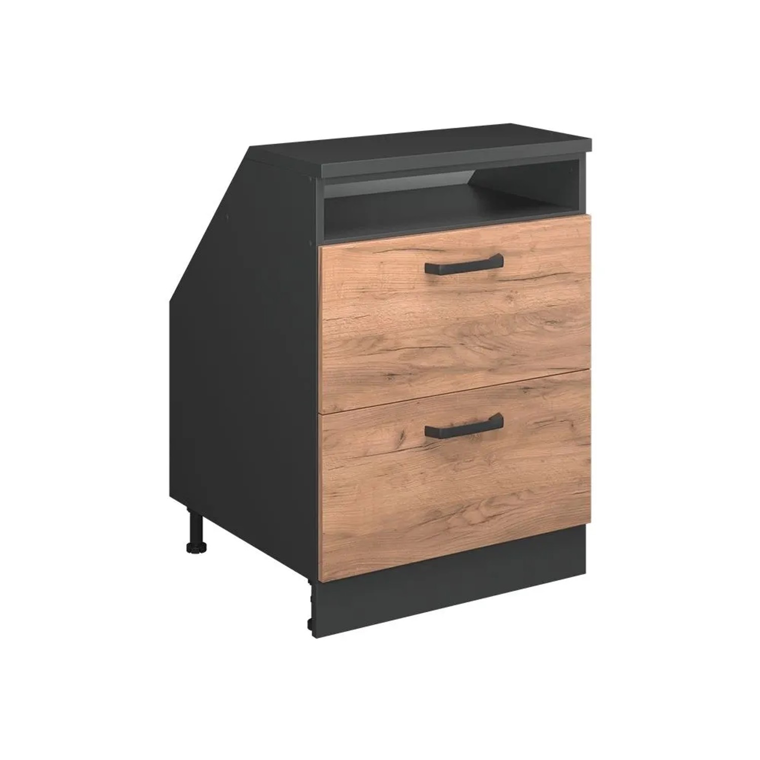 Vicco Küchenschrank für Dachschrägen R-Line Goldkraft Eiche 60 x 82 mit 2 Schubladen Schrankkorpus 60 cm Tiefe Art Nr 60345