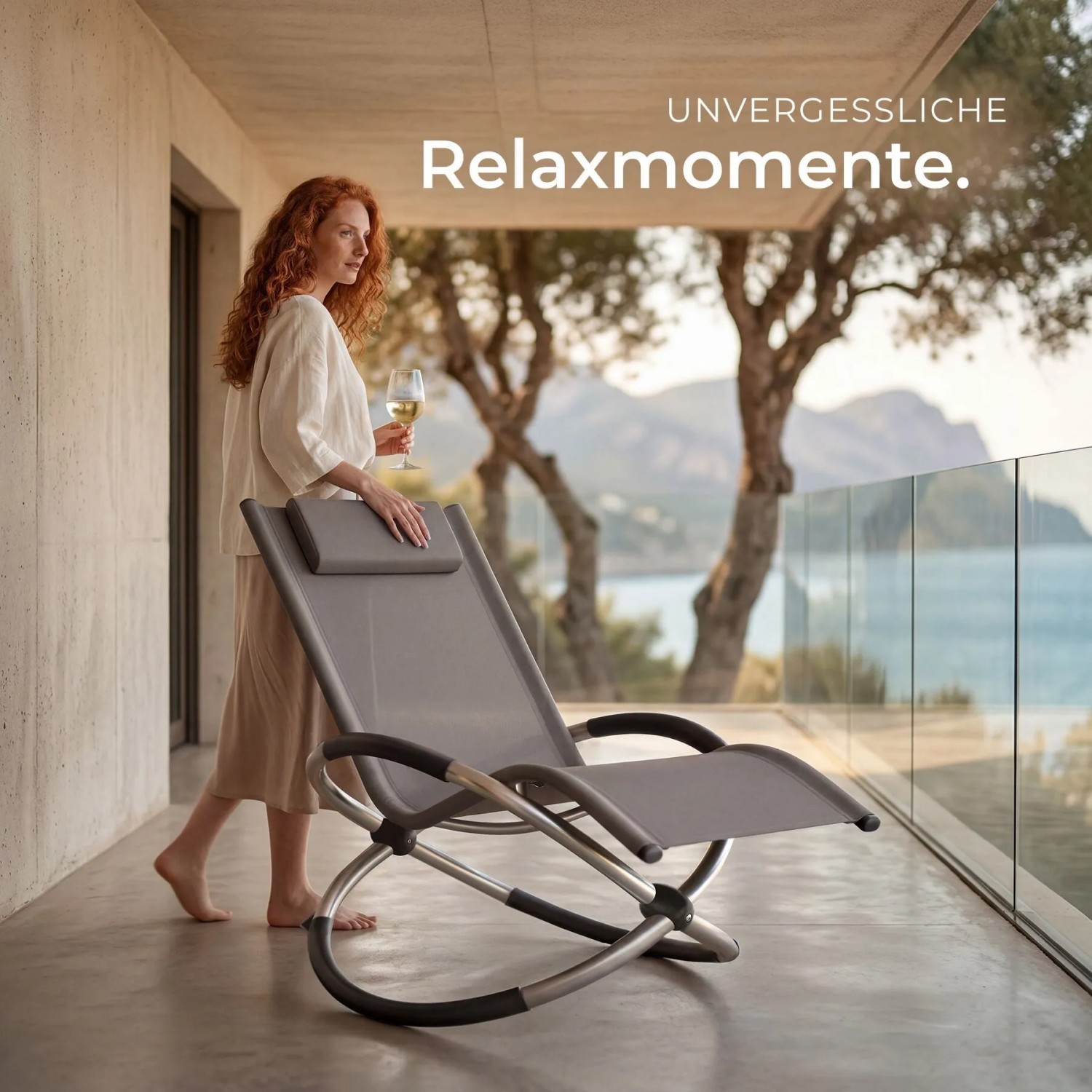 Tectake Sonnenliege Paulina Mit Textilene Ergonomisch  Atmungsaktiv  Widerstandsfähig und Faltbar  150 x 73 x 93 cm Grau_8