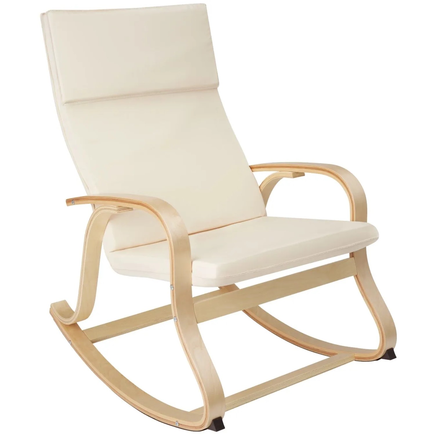 Tectake Schaukelstuhl Roca Mit Armlehnen  Gestell Aus Birkenholz Bequeme Polsterung Mit Kopfkissen  94 x 65 x 100 cm Beige