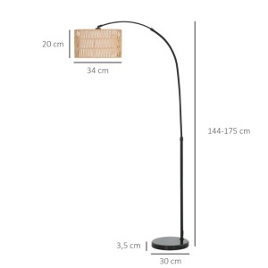 Schwarze HOMCOM Stehlampe mit braunem Lampenschirm und Marmorfuß, Höhe 144-175 cm.